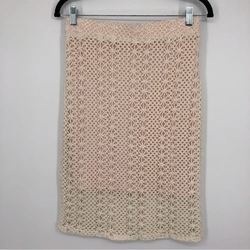 Free‎ People Pencil Skirt Womens 6 Cream Floral Crochet